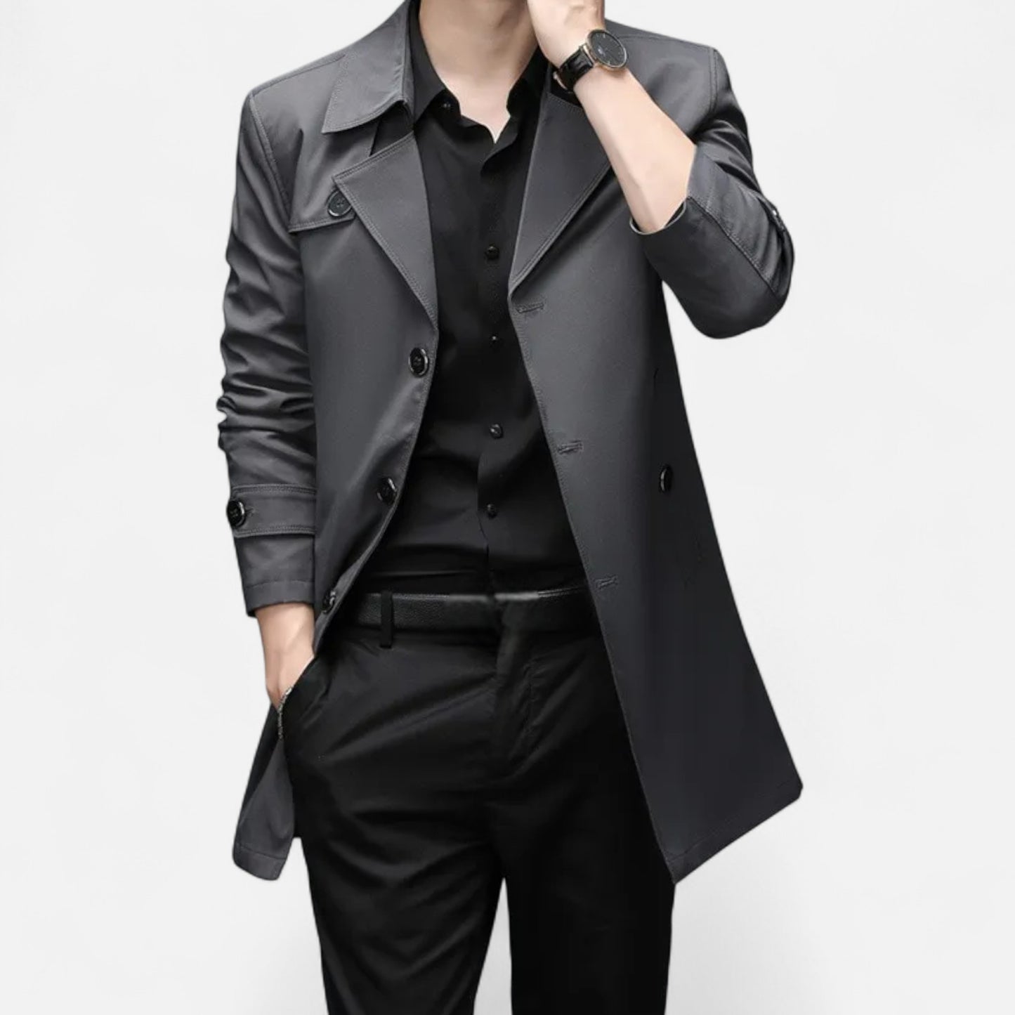 La Cartiera | Men’s Heritage Long Lapel-Collar Windbreaker Coat