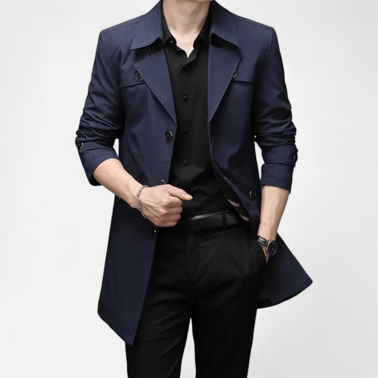 La Cartiera | Men’s Heritage Long Lapel-Collar Windbreaker Coat