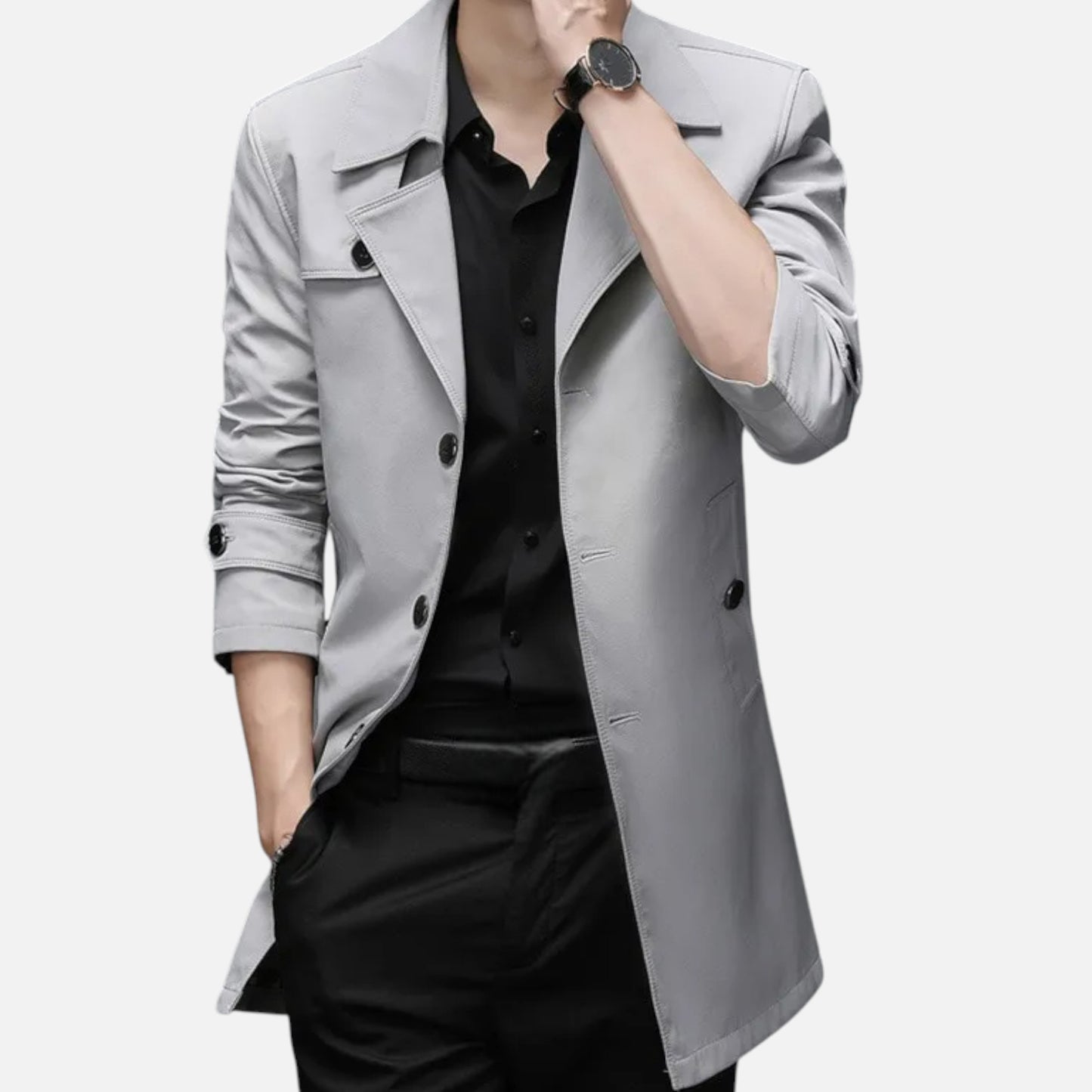 La Cartiera | Men’s Heritage Long Lapel-Collar Windbreaker Coat