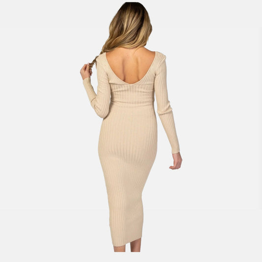 La Cartiera | Elegant Maternity Dress – Ribbed Long Sleeve Design – Comfortable Pregnancy Wear