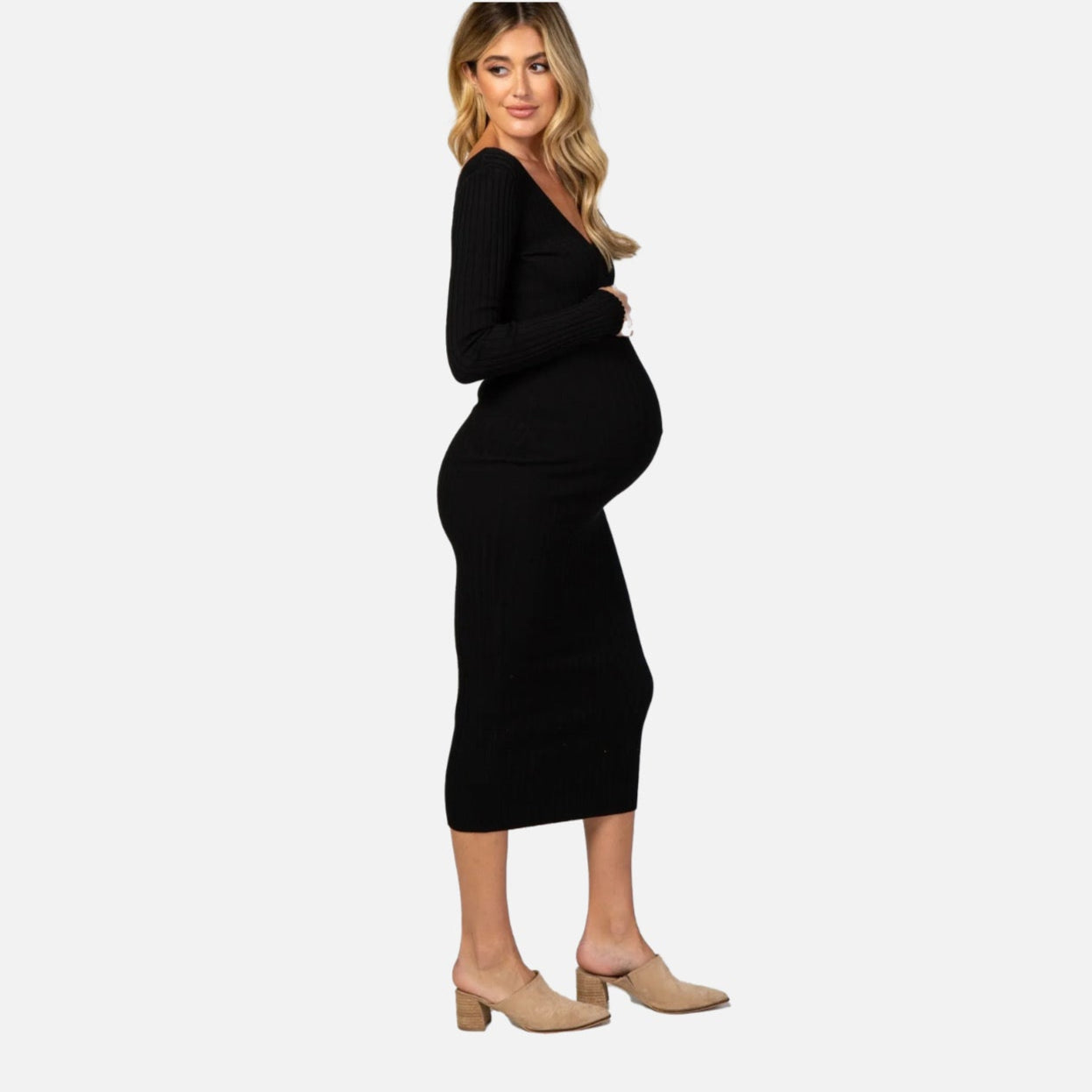 La Cartiera | Elegant Maternity Dress – Ribbed Long Sleeve Design – Comfortable Pregnancy Wear