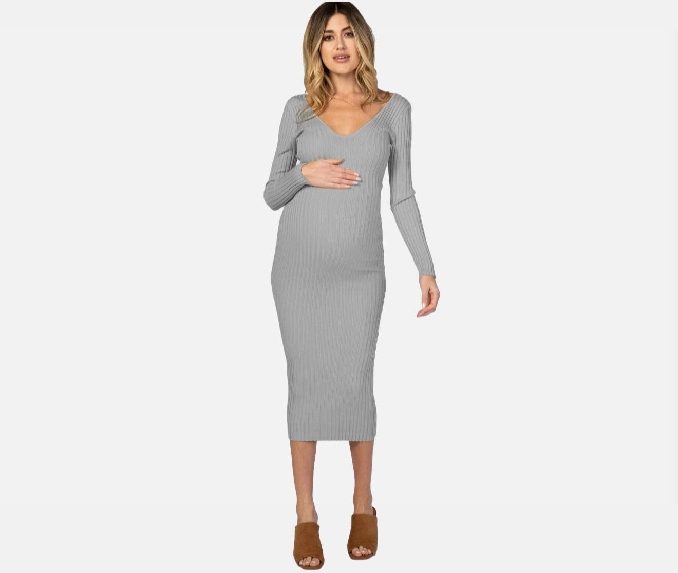 La Cartiera | Elegant Maternity Dress – Ribbed Long Sleeve Design – Comfortable Pregnancy Wear