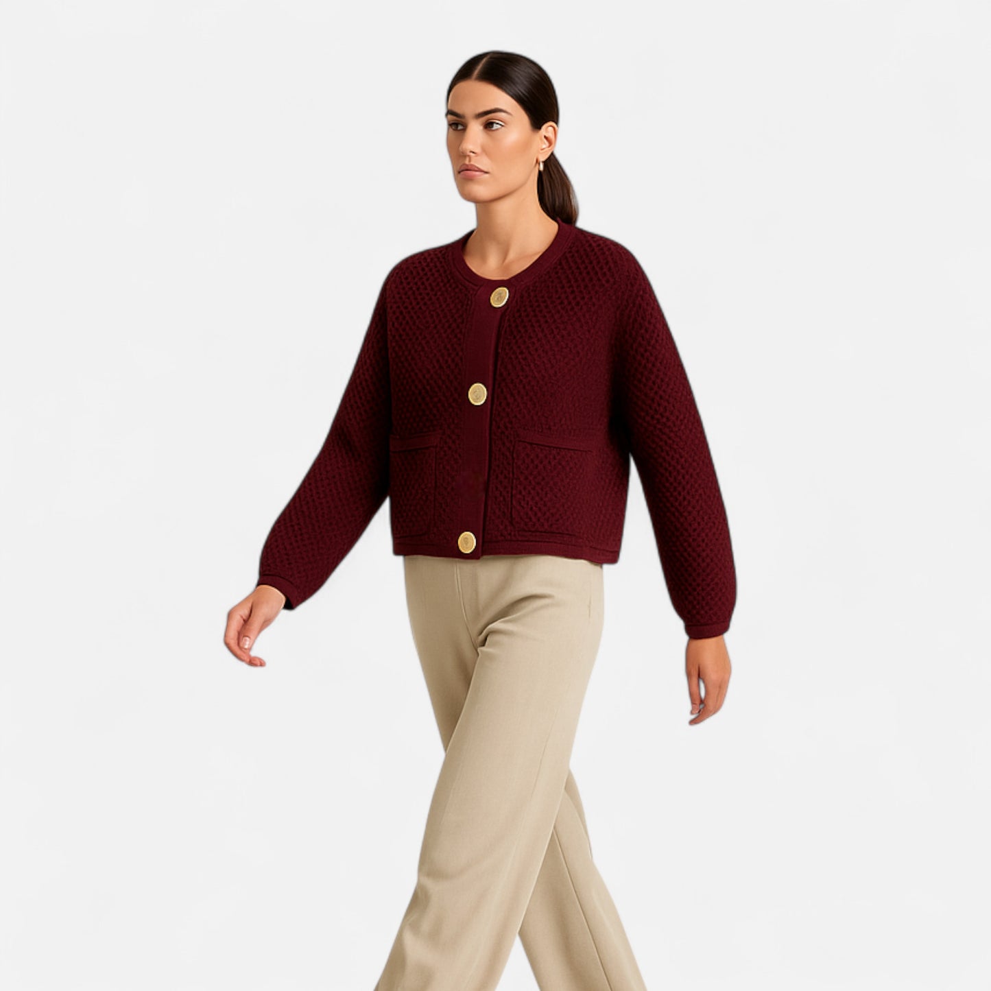 La Cartiera | Women’s Crewneck Wool Blend Knitted Cardigan