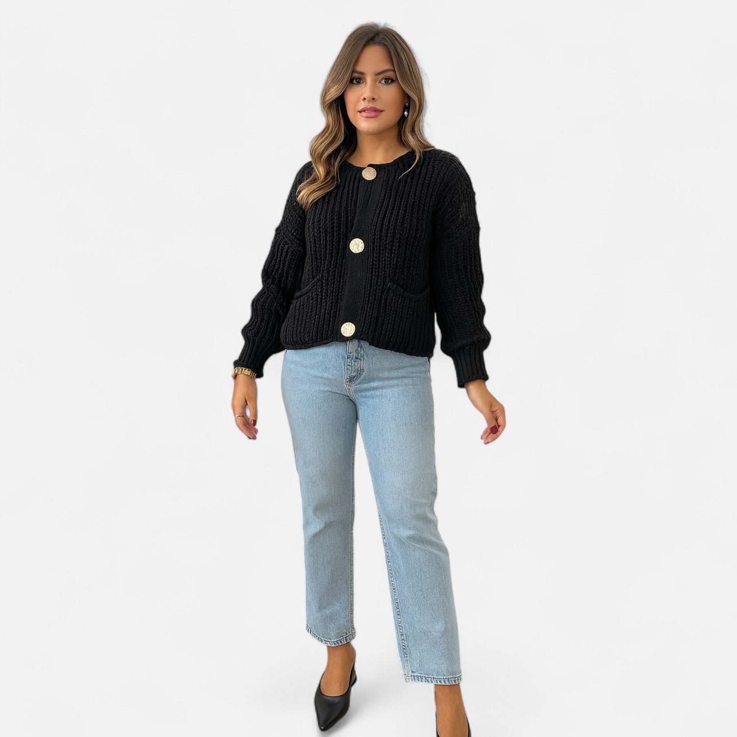 La Cartiera | Women’s Crewneck Wool Blend Knitted Cardigan