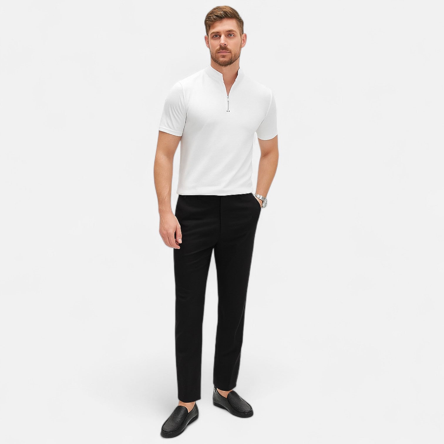 La Cartiera | Stand Collar Cotton T-Shirt