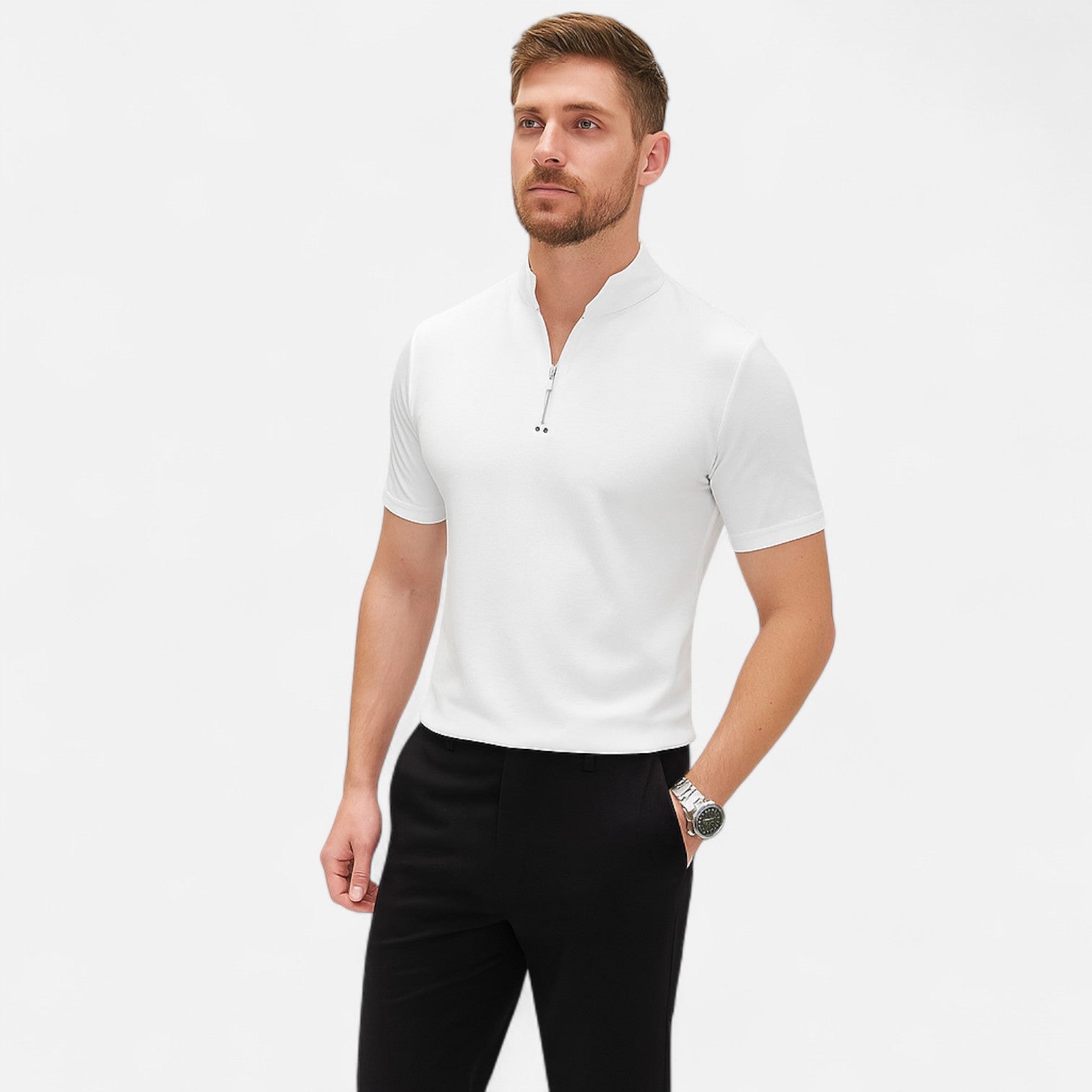 La Cartiera | Stand Collar Cotton T-Shirt
