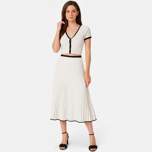 La Cartiera | White Pleated Skirt & Crop Top Set