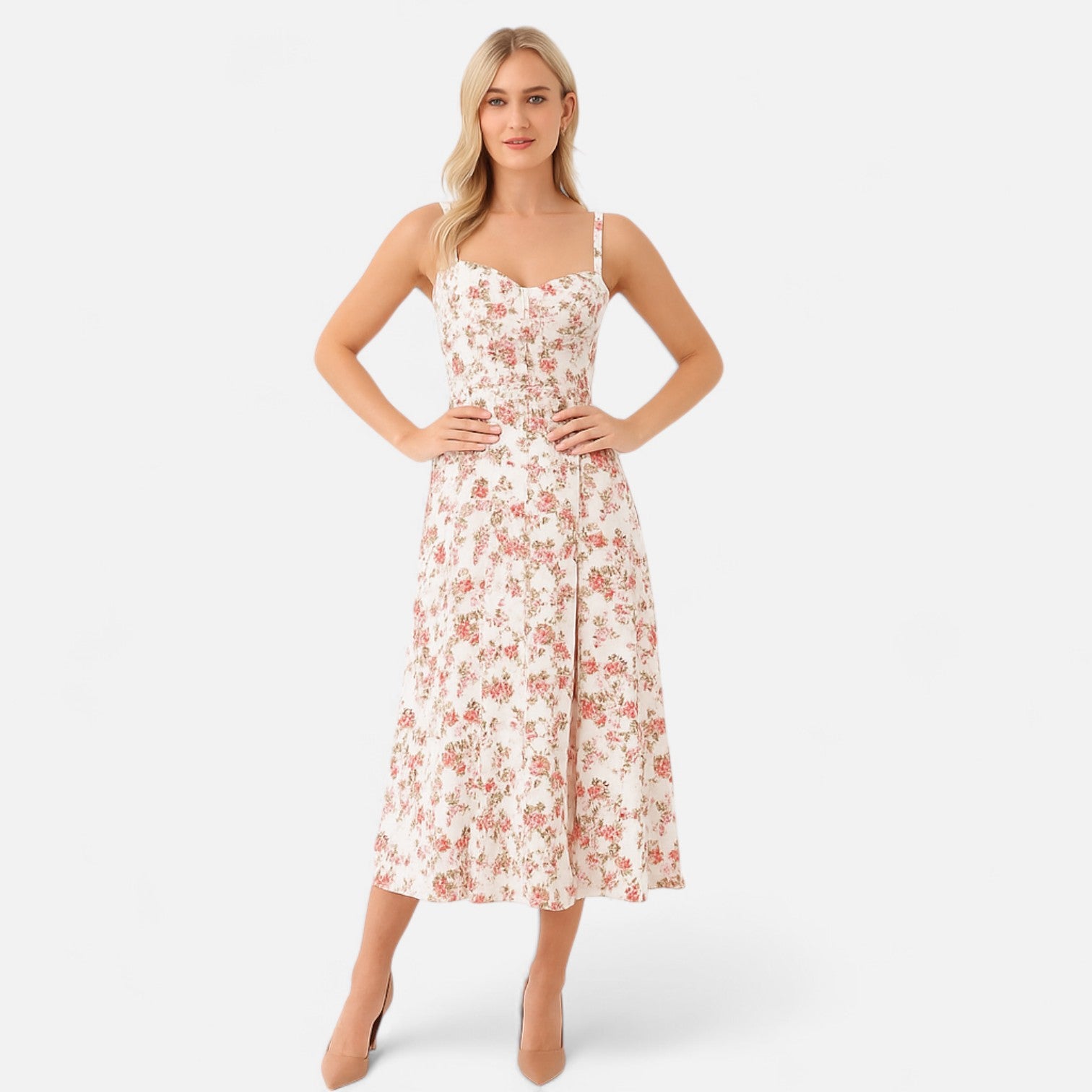 La Cartiera | Floral Corset Long Dress in Soft Silhouette