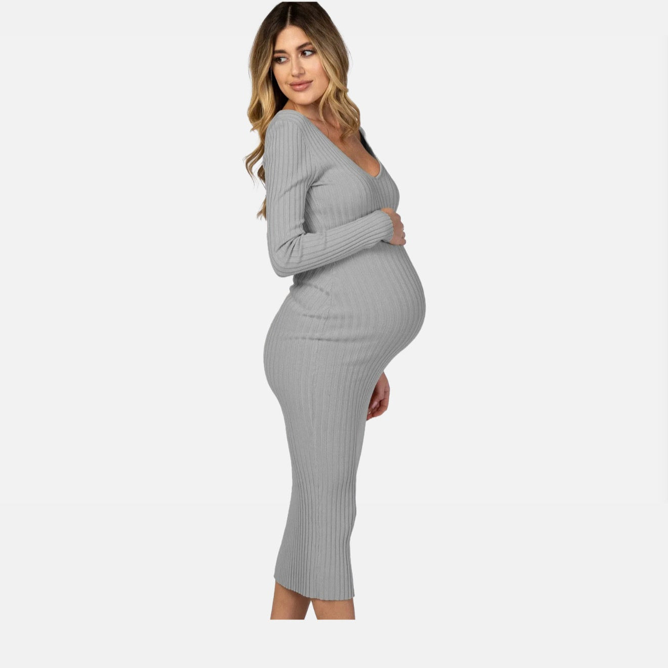La Cartiera | Elegant Maternity Dress – Ribbed Long Sleeve Design – Comfortable Pregnancy Wear