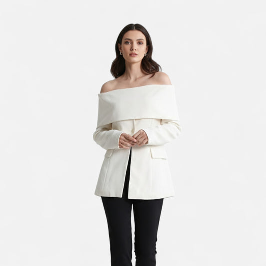 La Cartiera | Women’s Off-Shoulder Buttoned Long Sleeve Suit Coat