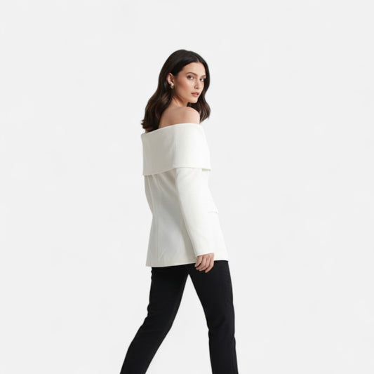 La Cartiera | Women’s Off-Shoulder Buttoned Long Sleeve Suit Coat