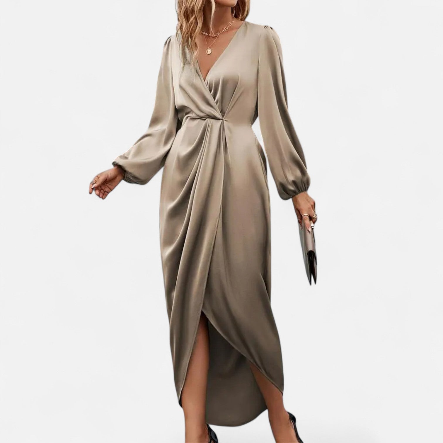 La Cartiera | Elegant Round Neck Satin Evening Dress