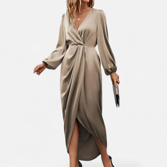 La Cartiera | Elegant Round Neck Satin Evening Dress
