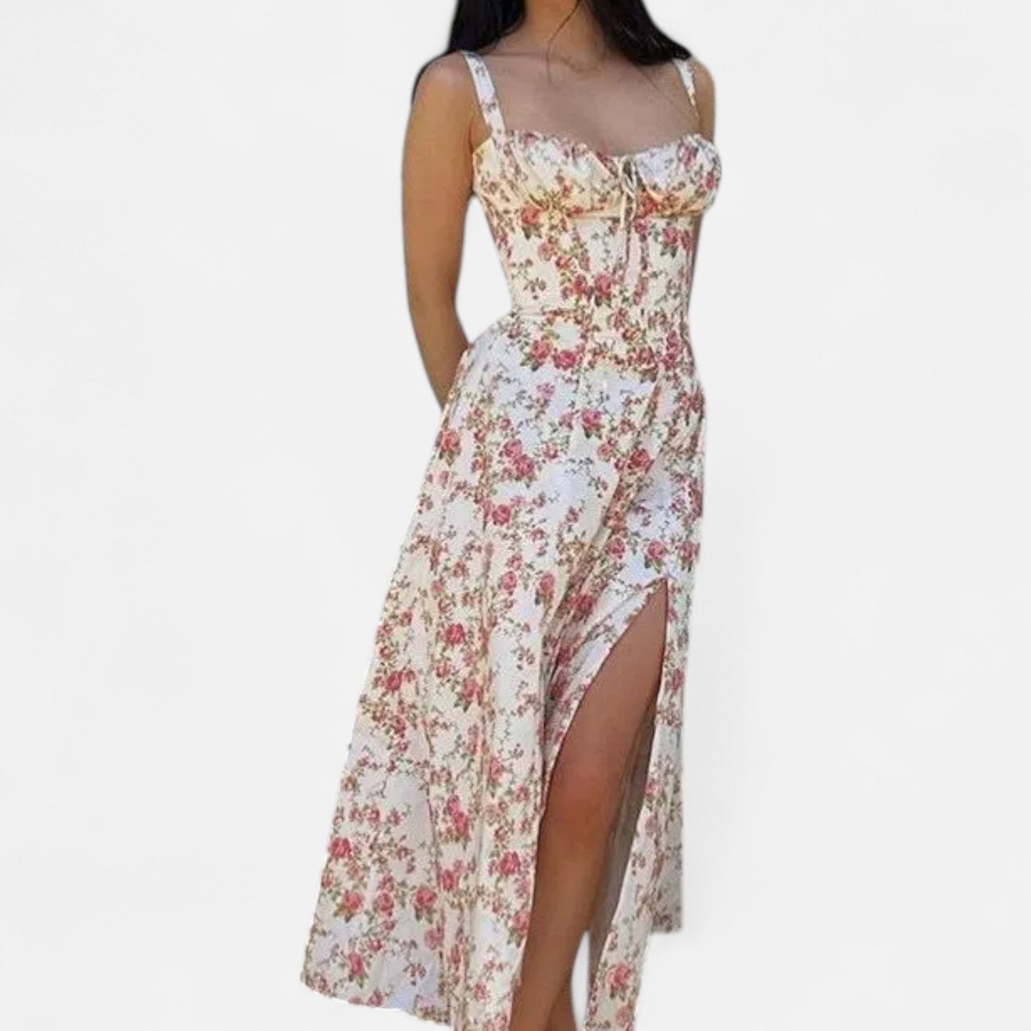 La Cartiera | Floral Corset Long Dress in Soft Silhouette