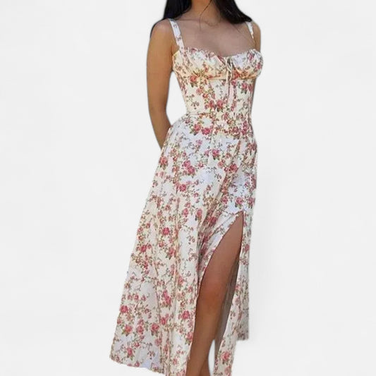 La Cartiera | Floral Corset Long Dress in Soft Silhouette