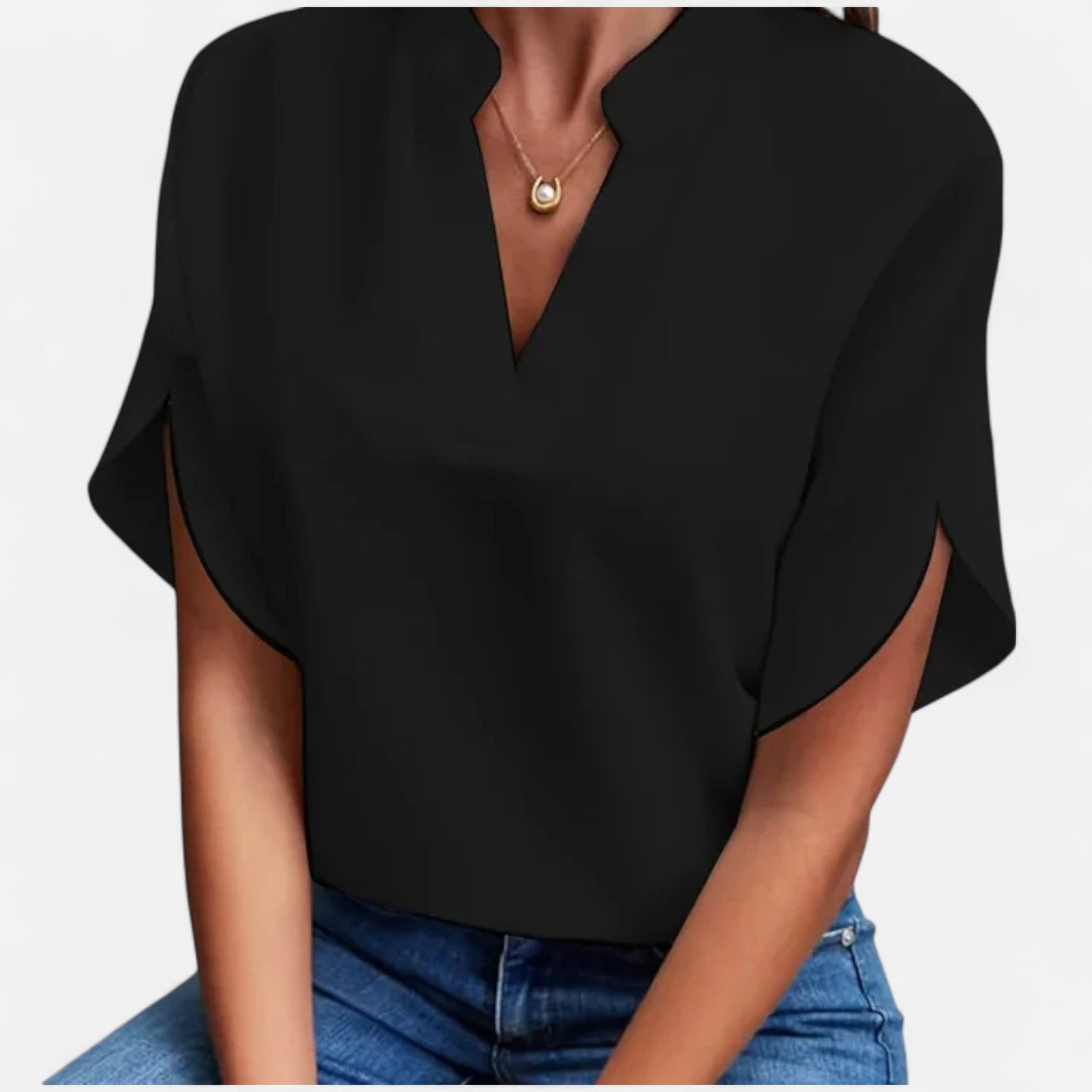La Cartiera | Elegant V-Neck Short Sleeve Blouse