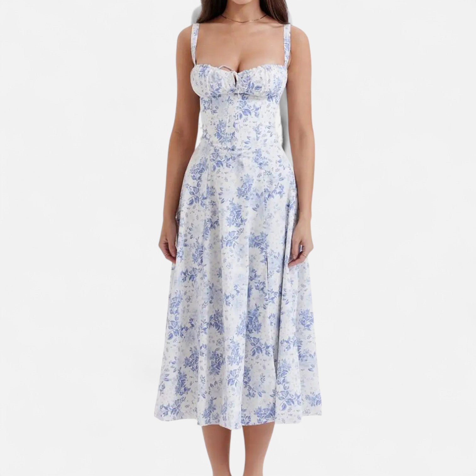 La Cartiera | Floral Corset Long Dress in Soft Silhouette