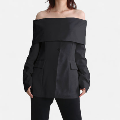 La Cartiera | Women’s Off-Shoulder Buttoned Long Sleeve Suit Coat